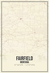 Retro US city map of Fairfield, Montana. Vintage street map.