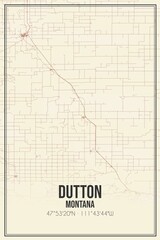 Retro US city map of Dutton, Montana. Vintage street map.