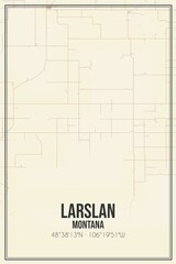 Retro US city map of Larslan, Montana. Vintage street map.