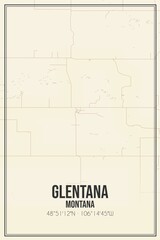 Retro US city map of Glentana, Montana. Vintage street map.