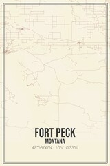 Retro US city map of Fort Peck, Montana. Vintage street map.