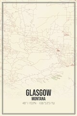Retro US city map of Glasgow, Montana. Vintage street map.