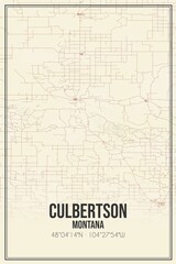 Retro US city map of Culbertson, Montana. Vintage street map.