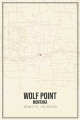 Retro US city map of Wolf Point, Montana. Vintage street map.