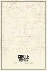 Retro US city map of Circle, Montana. Vintage street map.