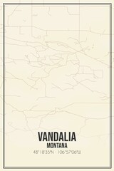 Retro US city map of Vandalia, Montana. Vintage street map.