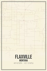 Retro US city map of Flaxville, Montana. Vintage street map.