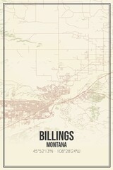 Retro US city map of Billings, Montana. Vintage street map.