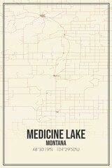 Retro US city map of Medicine Lake, Montana. Vintage street map.
