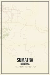 Retro US city map of Sumatra, Montana. Vintage street map.