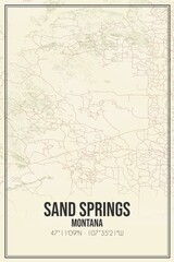 Retro US city map of Sand Springs, Montana. Vintage street map.