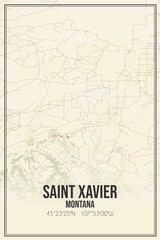 Retro US city map of Saint Xavier, Montana. Vintage street map.