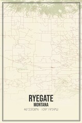 Retro US city map of Ryegate, Montana. Vintage street map.