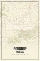 Retro US city map of Roundup, Montana. Vintage street map.