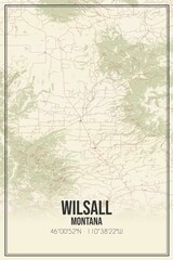 Retro US city map of Wilsall, Montana. Vintage street map.