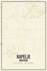 Retro US city map of Rapelje, Montana. Vintage street map.