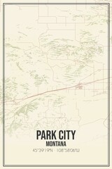 Retro US city map of Park City, Montana. Vintage street map.