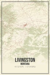 Retro US city map of Livingston, Montana. Vintage street map.