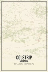 Retro US city map of Colstrip, Montana. Vintage street map.