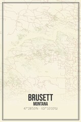 Retro US city map of Brusett, Montana. Vintage street map.