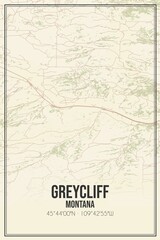 Retro US city map of Greycliff, Montana. Vintage street map.