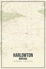 Retro US city map of Harlowton, Montana. Vintage street map.