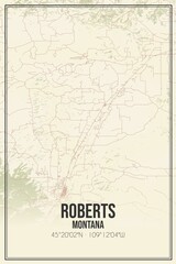Retro US city map of Roberts, Montana. Vintage street map.