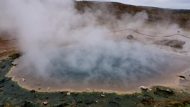 Namafjall Hverir geothermal sulfur in Iceland. geothermal iceland geyser. steam from geyser