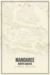 Retro US city map of Mandaree, North Dakota. Vintage street map.