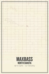 Retro US city map of Maxbass, North Dakota. Vintage street map.