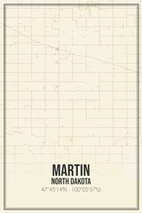 Retro US city map of Martin, North Dakota. Vintage street map.