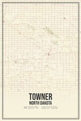 Retro US city map of Towner, North Dakota. Vintage street map.