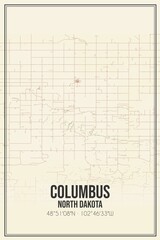 Retro US city map of Columbus, North Dakota. Vintage street map.