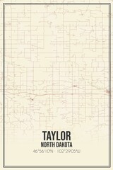 Retro US city map of Taylor, North Dakota. Vintage street map.