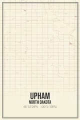 Retro US city map of Upham, North Dakota. Vintage street map.