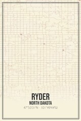 Retro US city map of Ryder, North Dakota. Vintage street map.