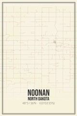 Retro US city map of Noonan, North Dakota. Vintage street map.
