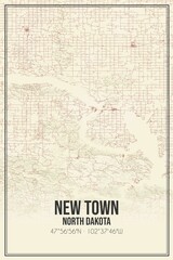 Retro US city map of New Town, North Dakota. Vintage street map.