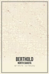 Retro US city map of Berthold, North Dakota. Vintage street map.