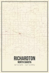 Retro US city map of Richardton, North Dakota. Vintage street map.