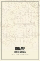 Retro US city map of Rhame, North Dakota. Vintage street map.