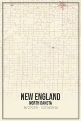 Retro US city map of New England, North Dakota. Vintage street map.