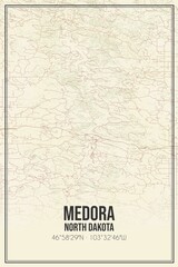 Retro US city map of Medora, North Dakota. Vintage street map.