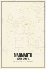 Retro US city map of Marmarth, North Dakota. Vintage street map.