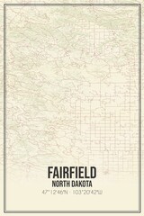 Retro US city map of Fairfield, North Dakota. Vintage street map.