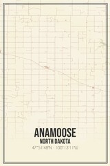 Retro US city map of Anamoose, North Dakota. Vintage street map.