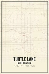 Retro US city map of Turtle Lake, North Dakota. Vintage street map.