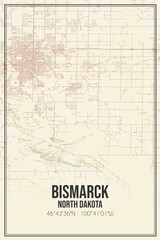 Retro US city map of Bismarck, North Dakota. Vintage street map.