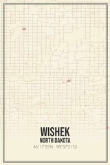 Retro US city map of Wishek, North Dakota. Vintage street map.