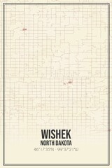 Retro US city map of Wishek, North Dakota. Vintage street map.